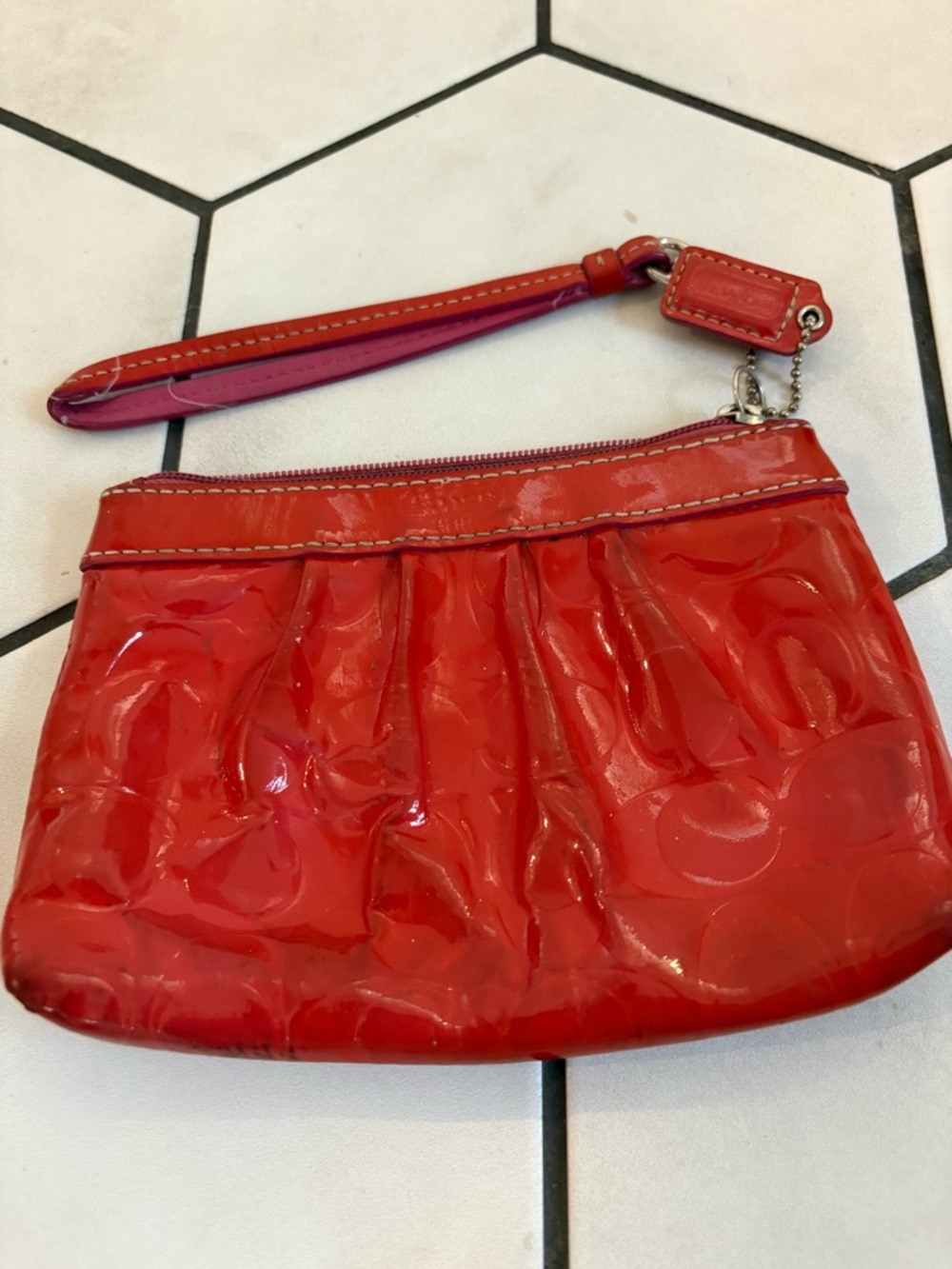 Coach Red Patent Wristlet Clutch with Wrist Strap